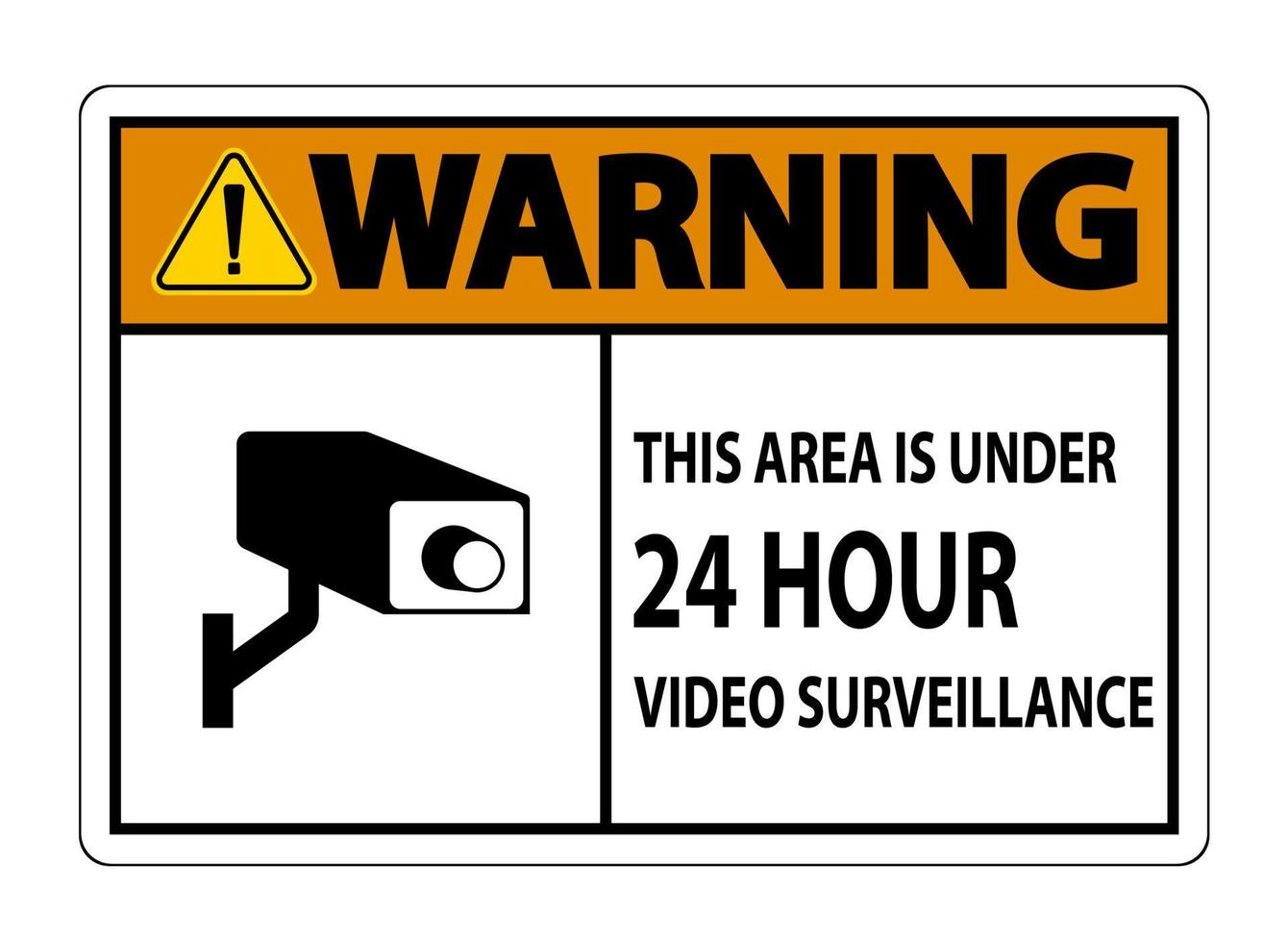 avertissant que cette zone est sous le signe de symbole de surveillance vidéo de 24 heures isolé sur fond blanc, illustration vectorielle vecteur
