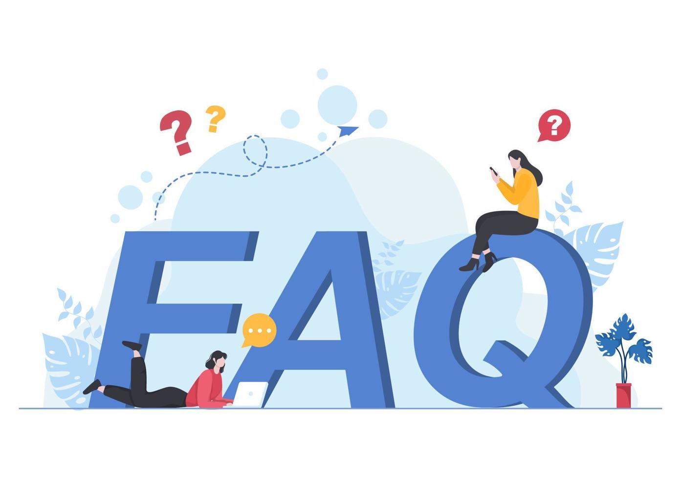 FAQ ou questions fréquemment posées pour le site Web, le service d'assistance des blogueurs, l'assistance aux clients, des informations utiles, des guides. illustration vectorielle de fond vecteur