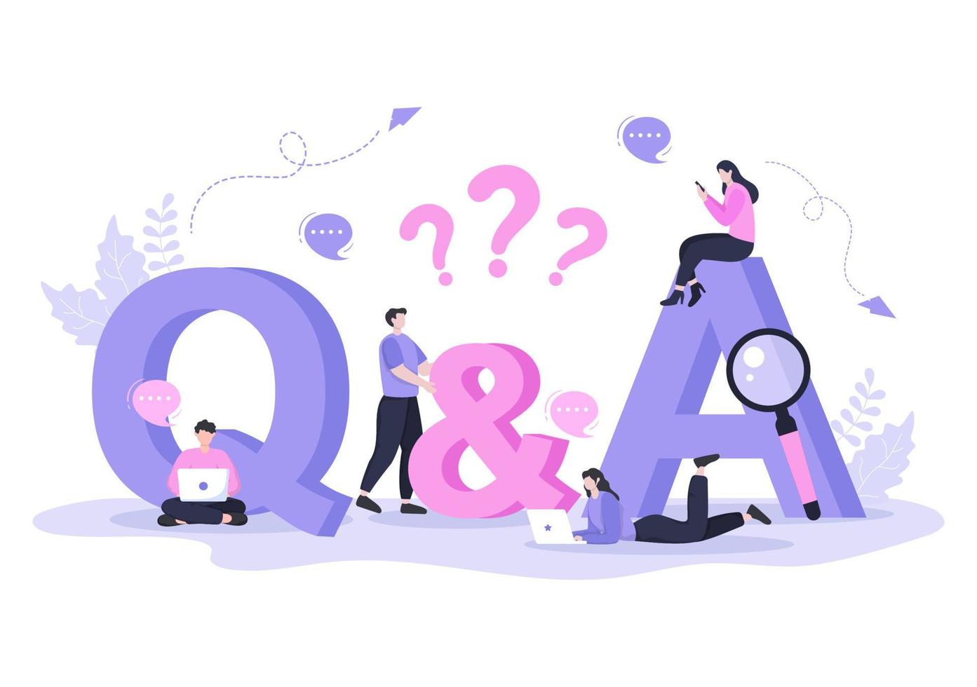 FAQ ou questions fréquemment posées pour le site Web, le service d'assistance des blogueurs, l'assistance aux clients, des informations utiles, des guides. illustration vectorielle de fond vecteur