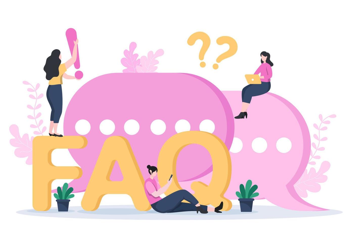 FAQ ou questions fréquemment posées pour le site Web, le service d'assistance des blogueurs, l'assistance aux clients, des informations utiles, des guides. illustration vectorielle de fond vecteur