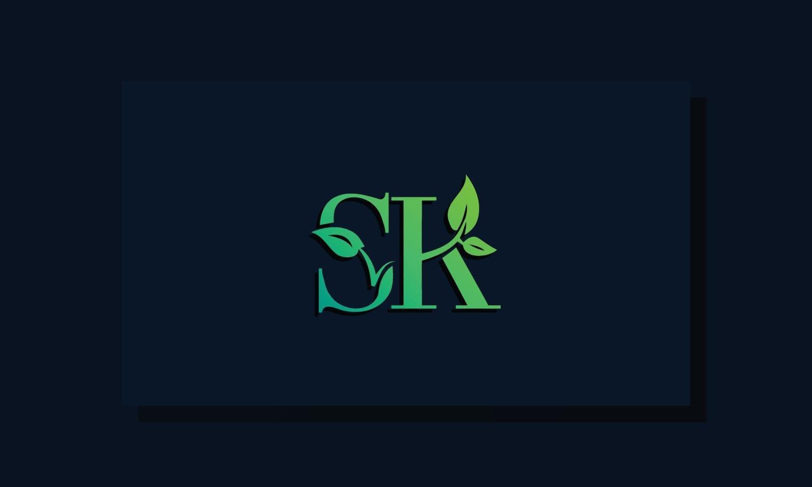 logo sk initial de style feuille minimal vecteur