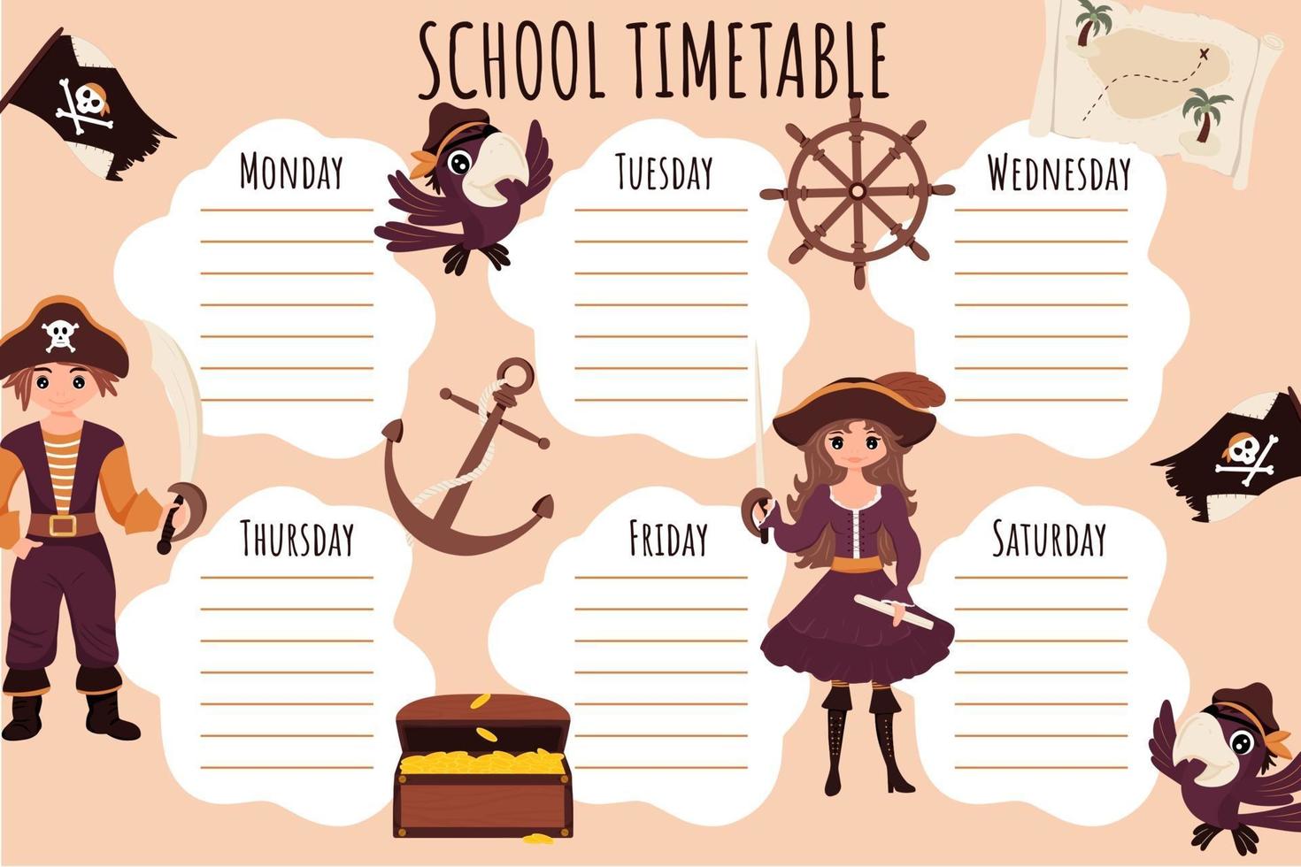 emploi du temps scolaire. modèle vectoriel de calendrier hebdomadaire pour les écoliers.