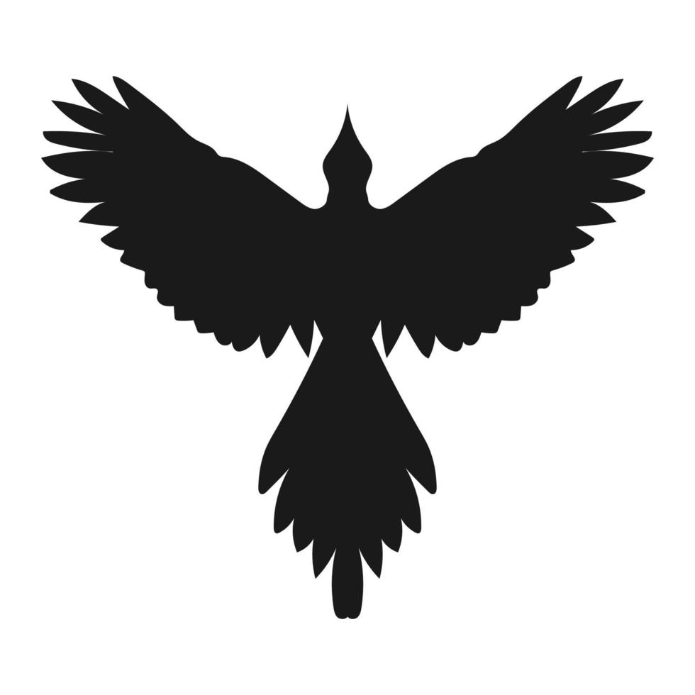 silhouette d'un oiseau pie volant, vue de face avec ailes déployées. contour vectoriel simple isolé sur fond blanc. icône de pie graphique.