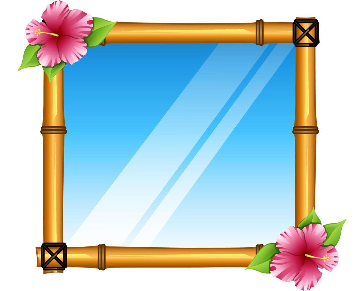 cadre de miroir décoré exotique en bambou avec des fleurs. illustration vectorielle vecteur