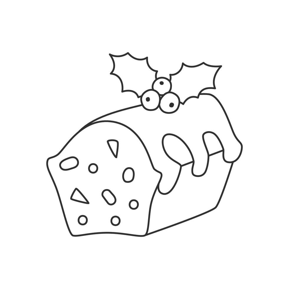 Noël gâteau isolé sur blanc, contour icône. vecteur