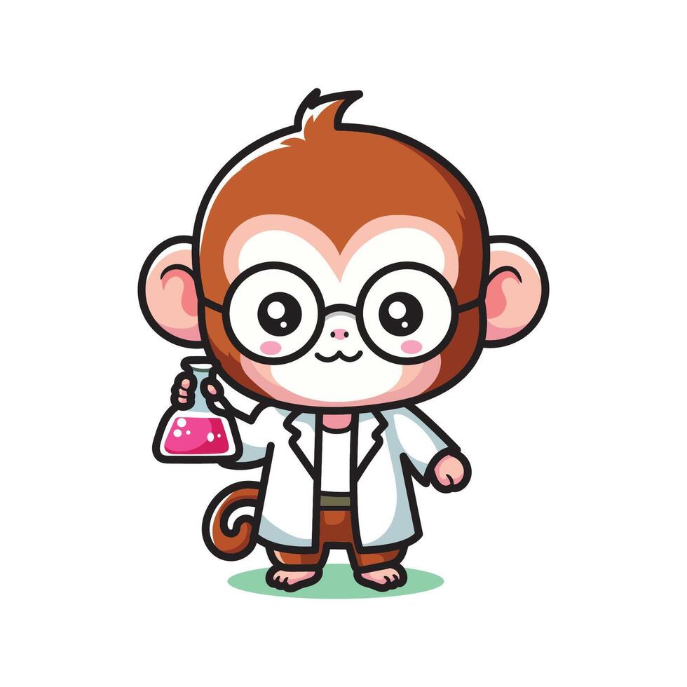 mignonne vecteur conception illustration de une singe devenir une scientifique