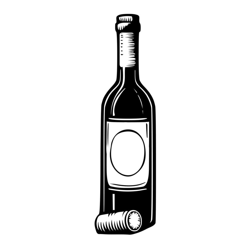 main tiré gravure stylo et encre du vin bouteilles avec espace pour Nom ou logo. ancien vecteur illustration isolé sur blanc Contexte