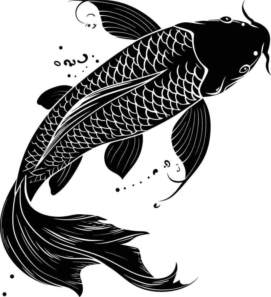 ai généré silhouette koi poisson noir Couleur seulement vecteur