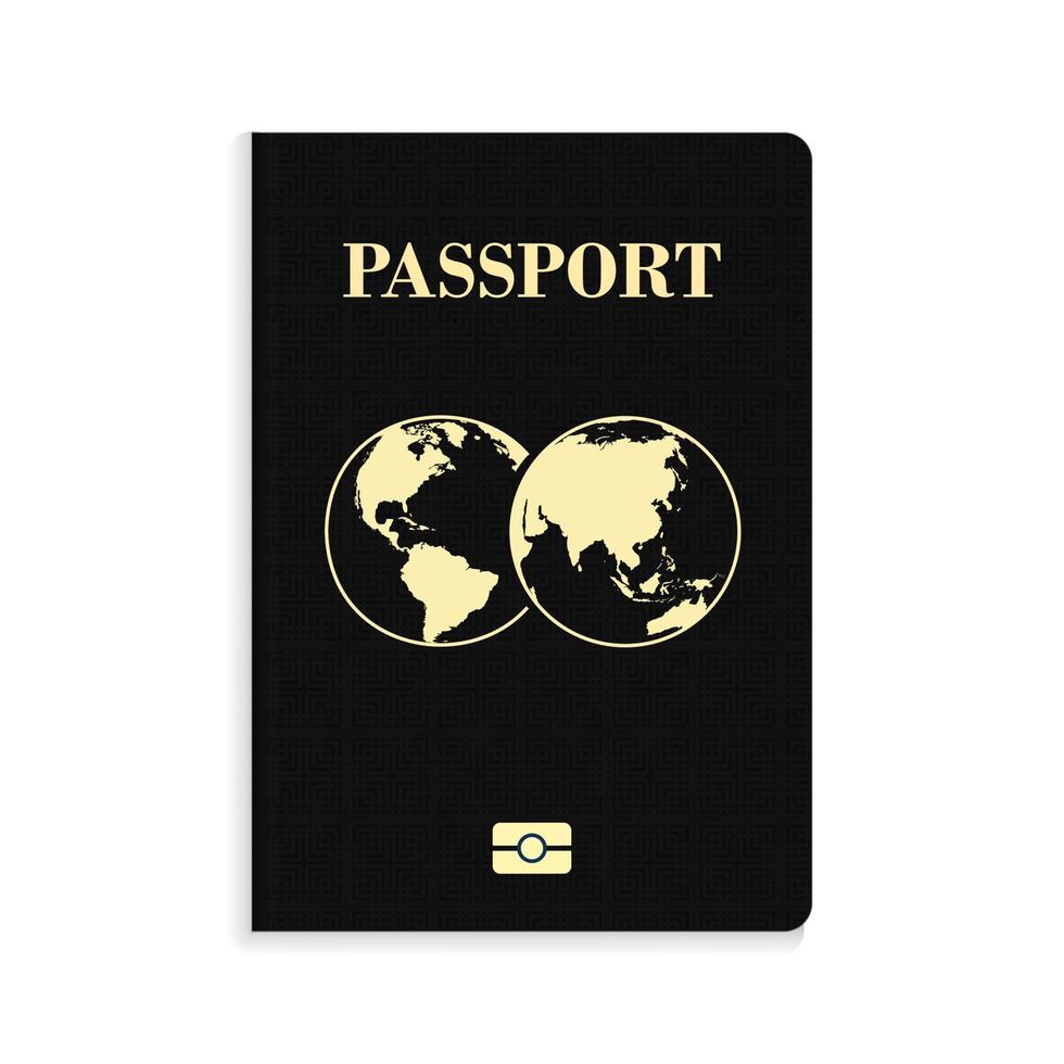 Passeport noir biométrique international isolé sur fond blanc vecteur