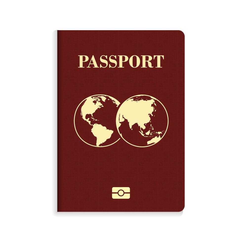 Passeport rouge biométrique international isolé sur fond blanc vecteur