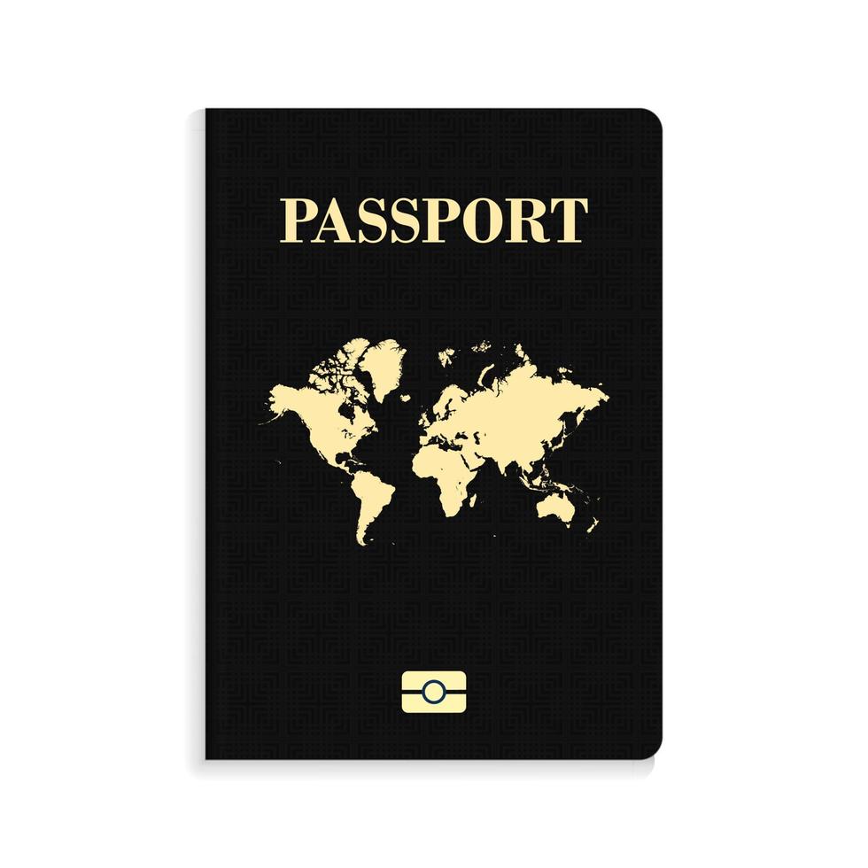 Passeport noir biométrique international isolé sur fond blanc vecteur