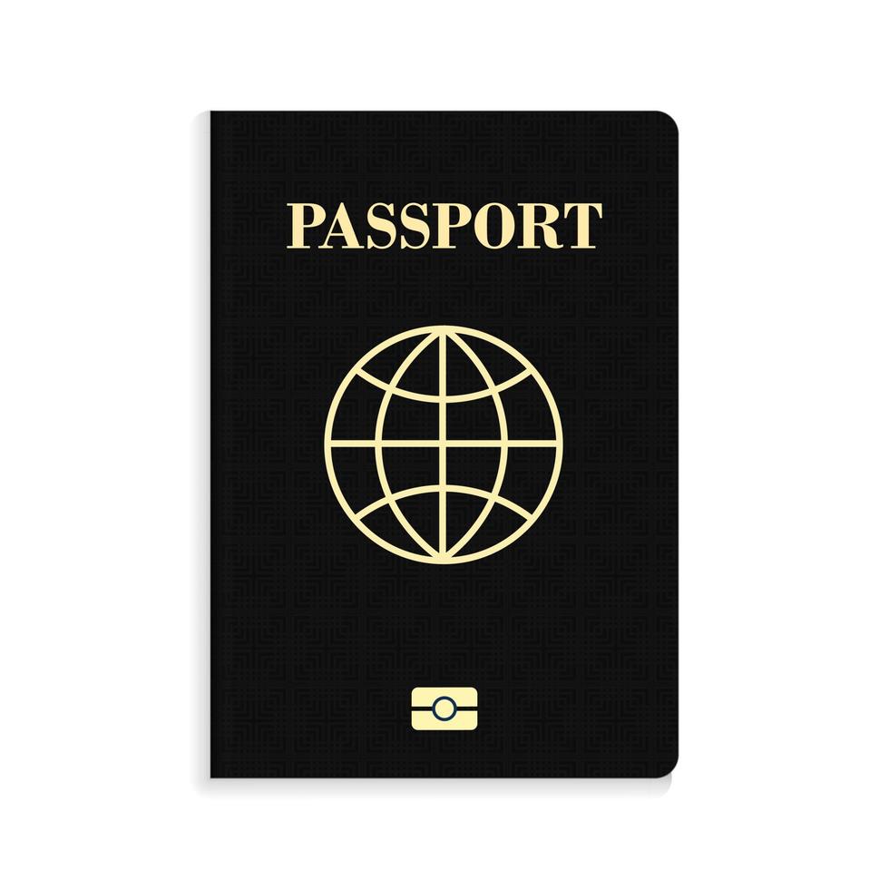 Passeport noir biométrique international isolé sur fond blanc vecteur