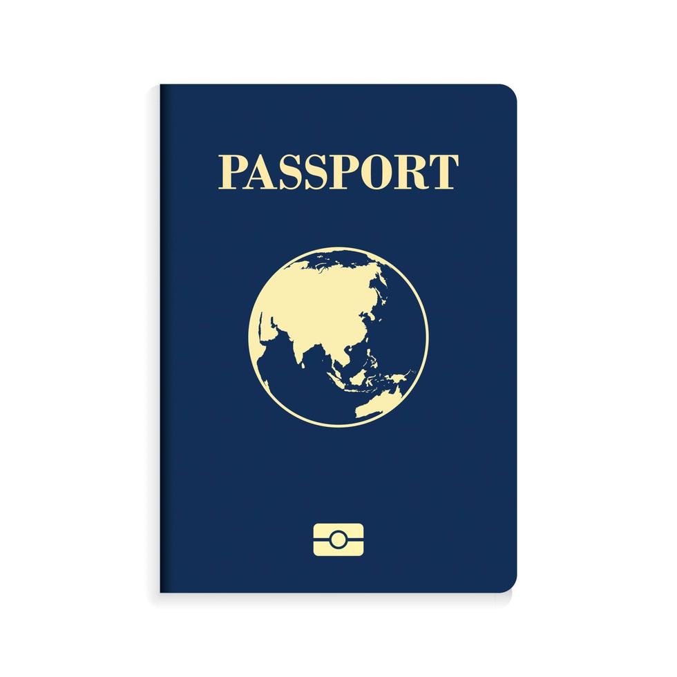 Passeport bleu biométrique international isolé sur fond blanc vecteur