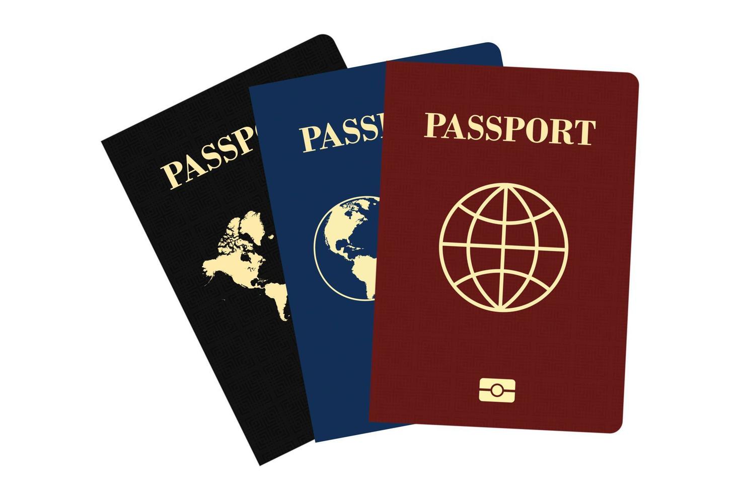 Passeport biométrique international bleu et rouge noir isolé sur fond blanc vecteur