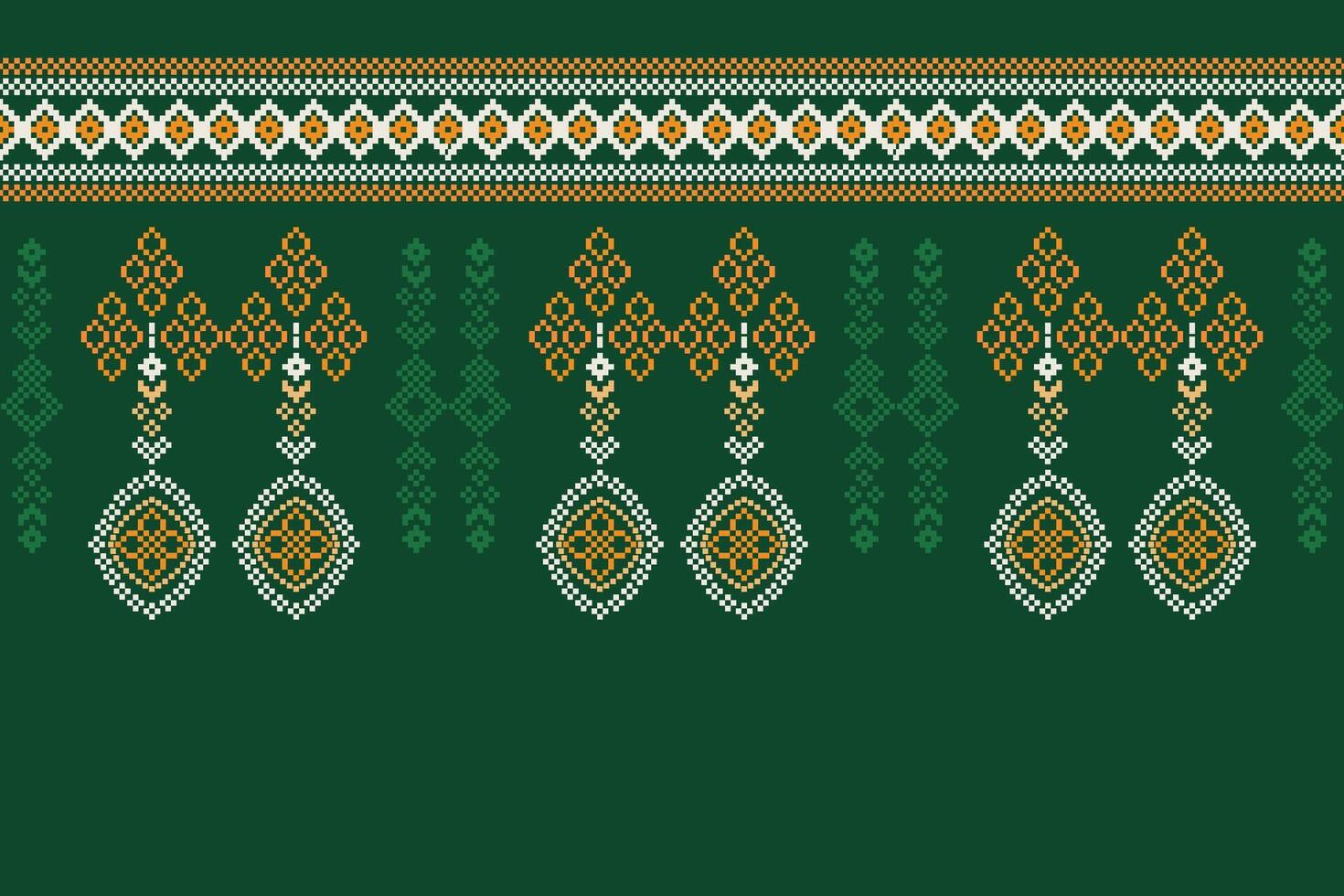 ethnique géométrique en tissu modèle traverser point.ikat broderie ethnique Oriental pixel modèle vert Contexte. abstrait, vecteur, illustration. texture, vêtements, cadre, décoration, motifs, soie fond d'écran. vecteur