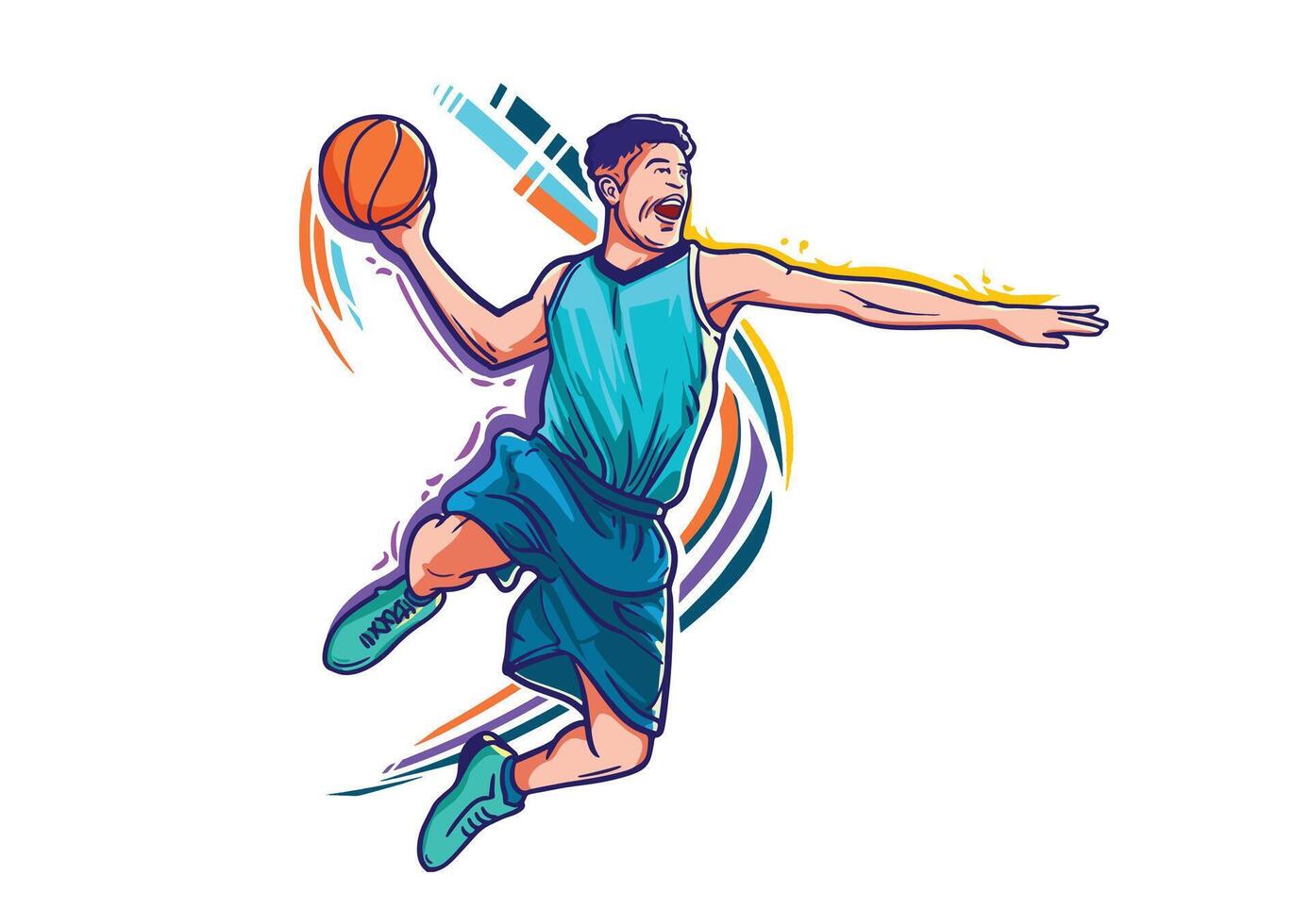 basketball joueur en jouant lourd action figure vecteur dynamique coloré illustration