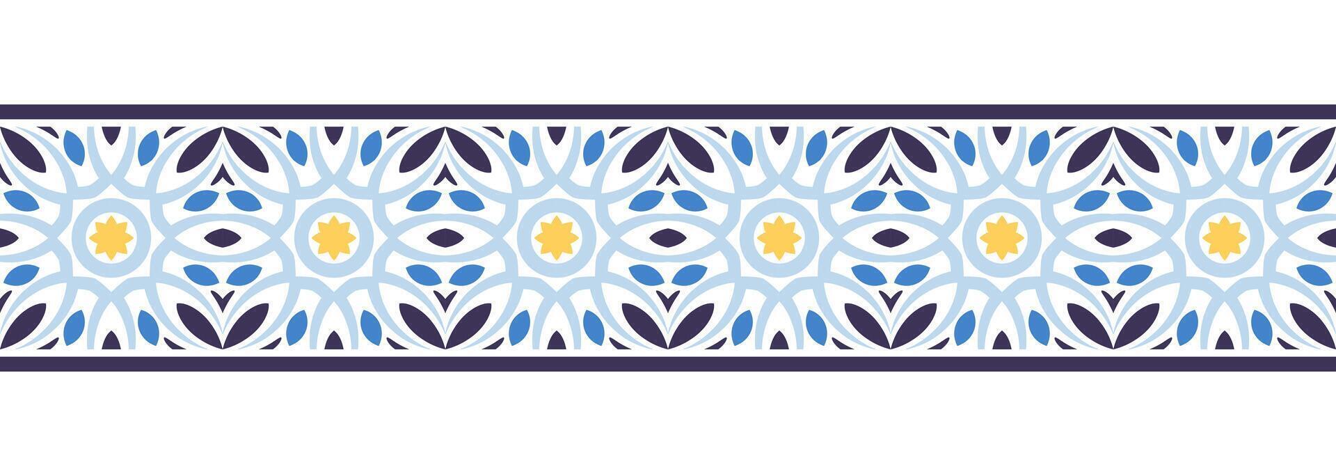 frontière ligne sans couture Contexte. décoratif conception sans couture ornemental mosaïque frontière modèle. islamique, Indien, arabe motifs. abstrait fleur vecteur