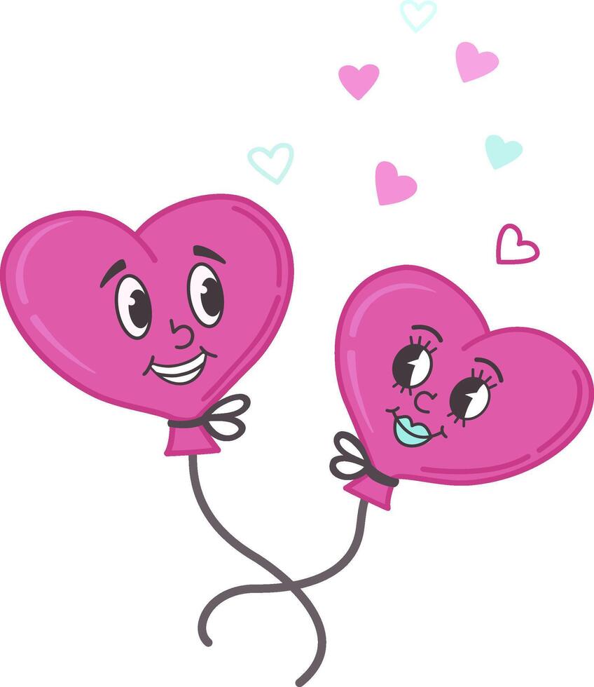 l'amour des ballons dans le forme de cœurs. dessin animé mascotte de le 30s, 40 ans, 50 ans, Années 60 vieux animation style. le concept pour la Saint-Valentin journée. vecteur illustration.