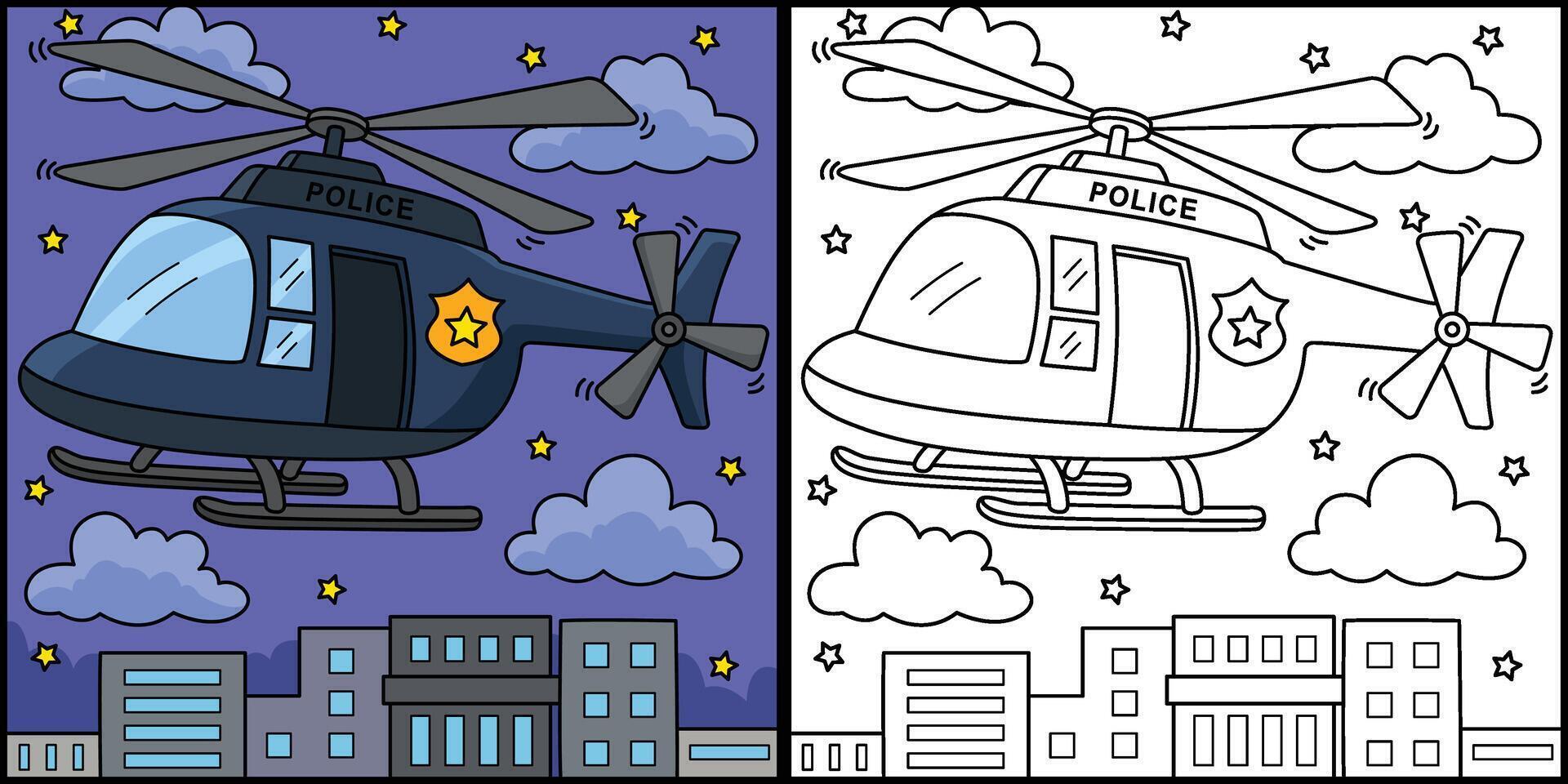 police hélicoptère coloration page illustration vecteur