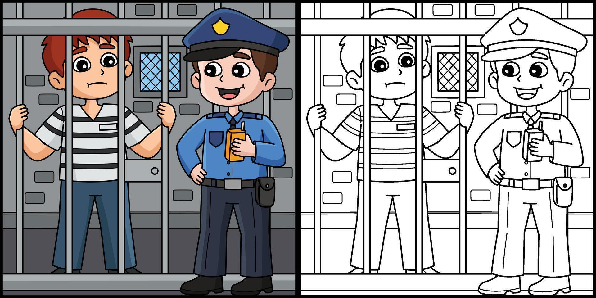 police homme et prisonnier coloration page illustration vecteur