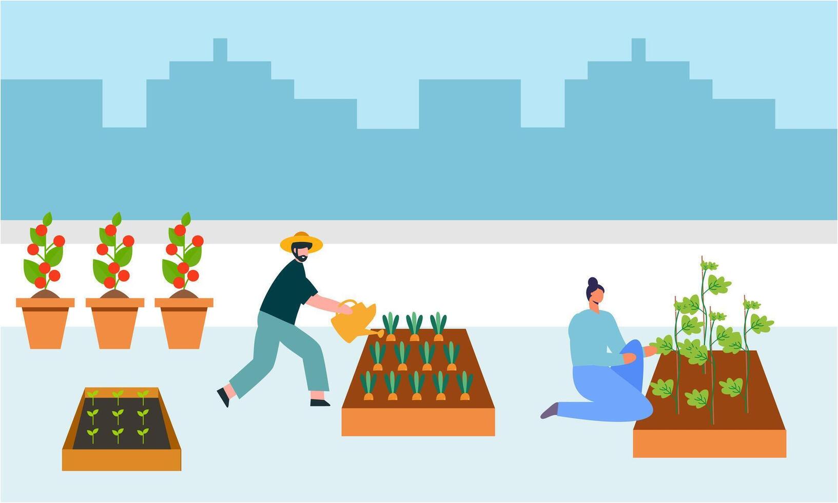 gens jardinier agriculteur ensemble arrangement vert toit illustration vecteur