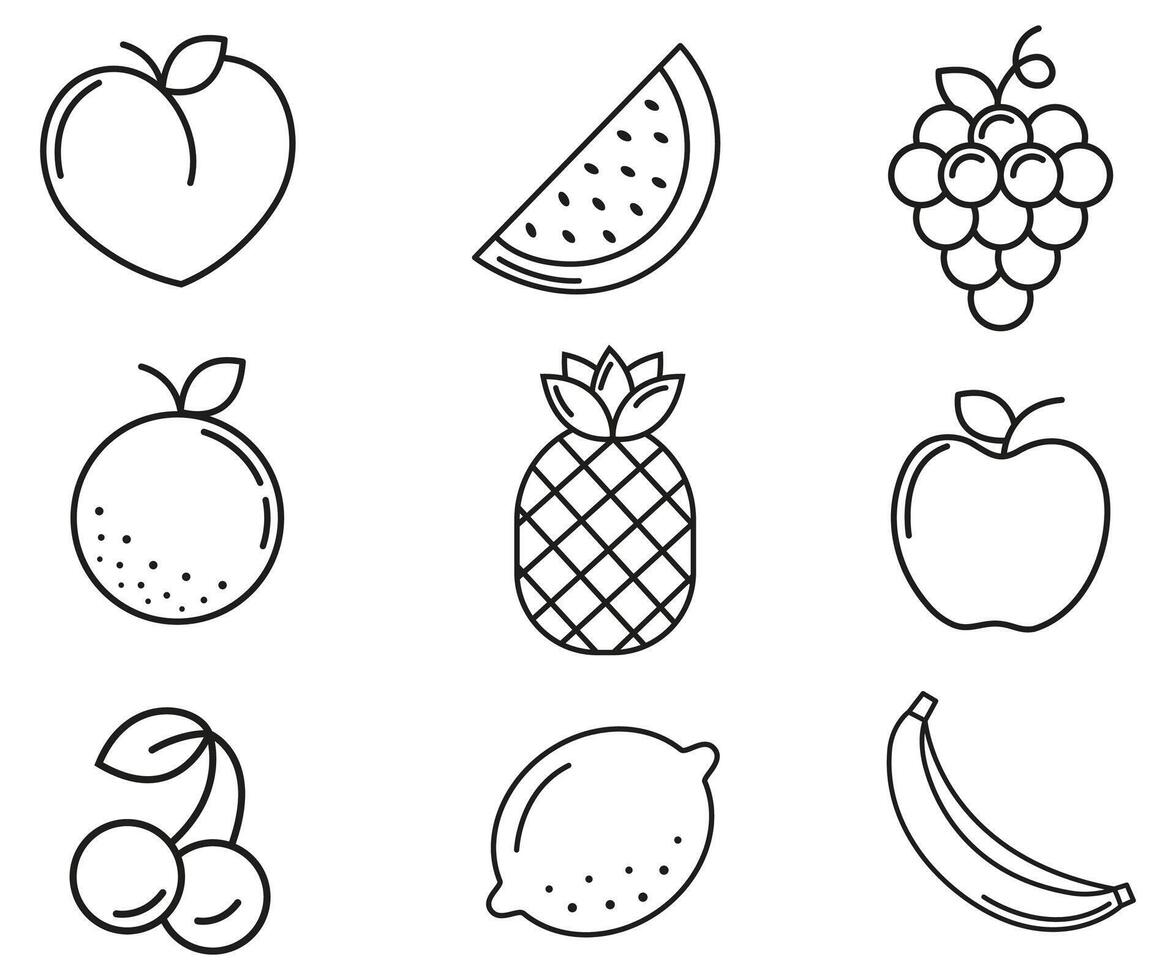 des fruits Facile dessin, exotique et Frais des fruits ligne art, vitamines vecteur illustration isolé sur blanc Contexte