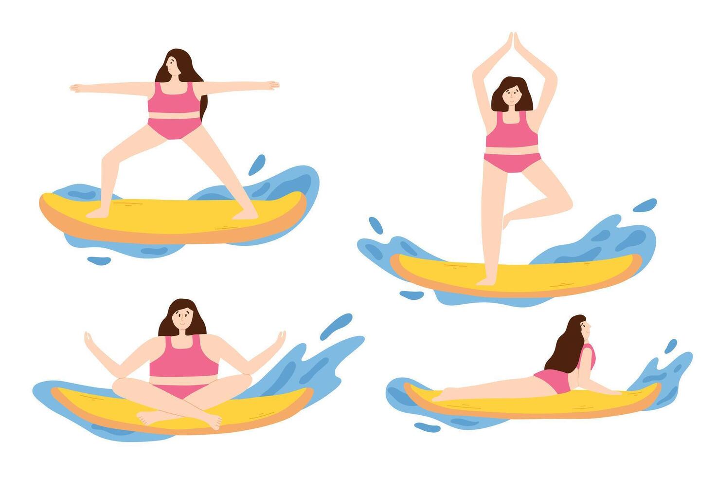 yoga ensemble sur sup. collection de femmes Faire yoga sur selles. vecteur illustration.