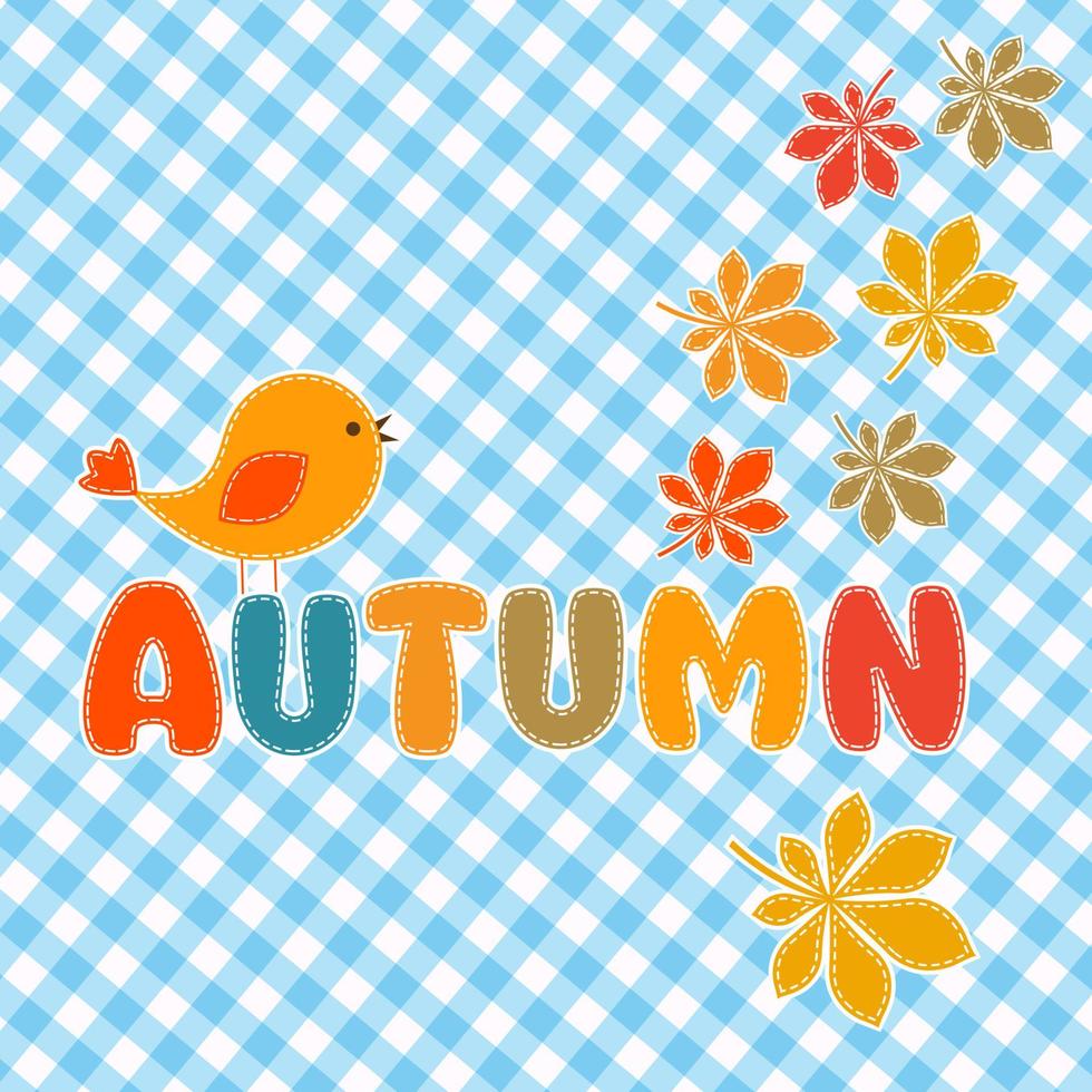 lettrage d'automne avec un oiseau et des feuilles mignons vecteur