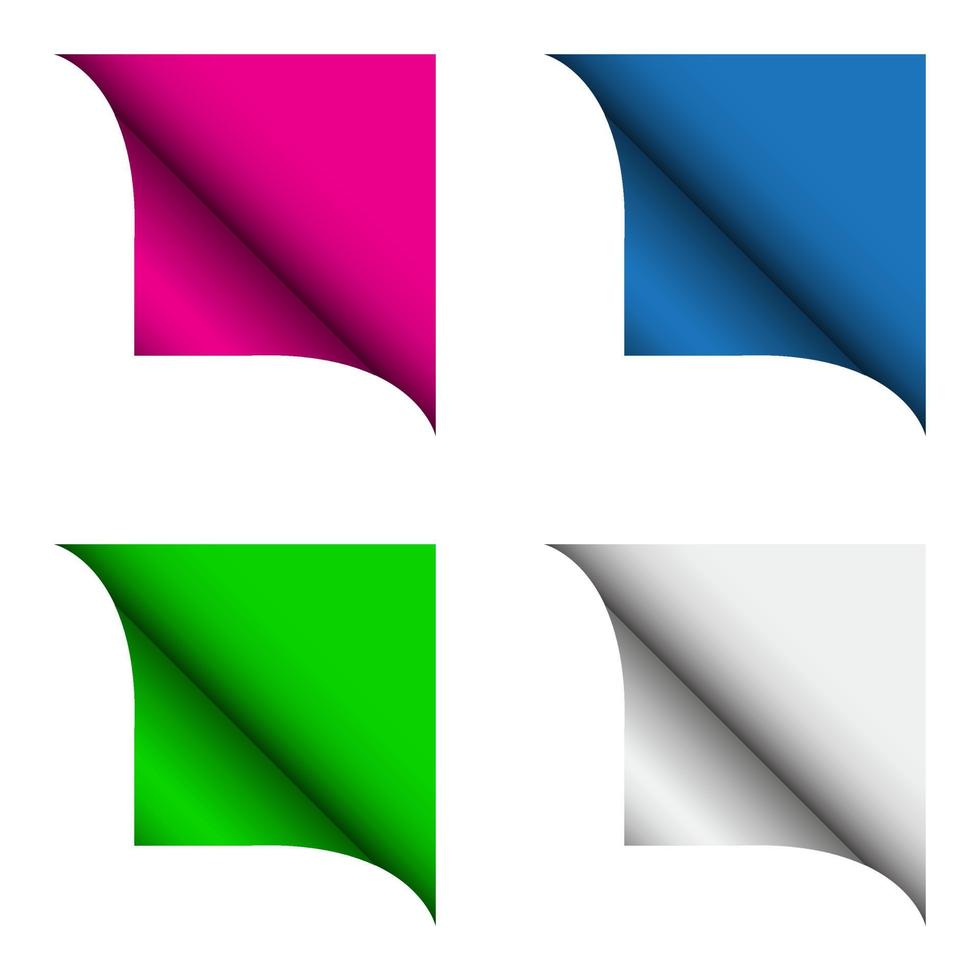 ensemble de quatre coins recourbés de couleur, illustration vectorielle vecteur