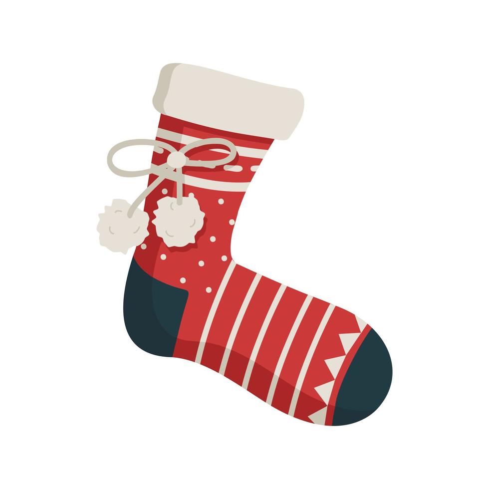 nouvel an et chaussette de noël avec motifs. élément décoratif festif pour le design en vacances d'hiver vecteur