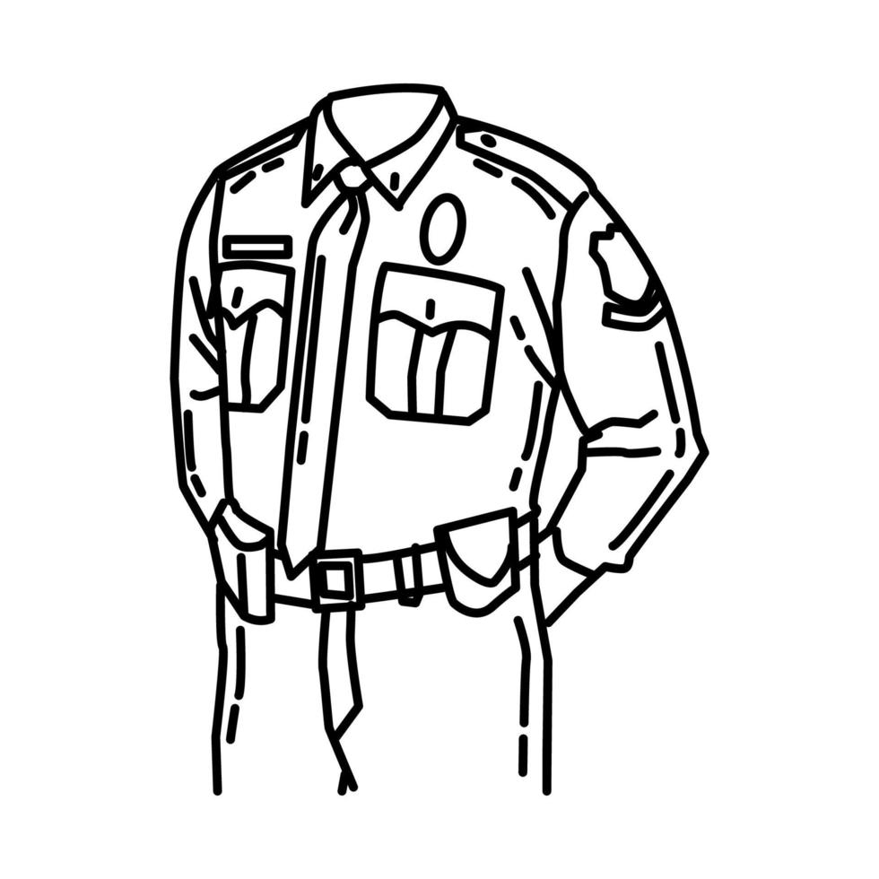 icône uniforme de policier. doodle dessinés à la main ou style d'icône de contour vecteur