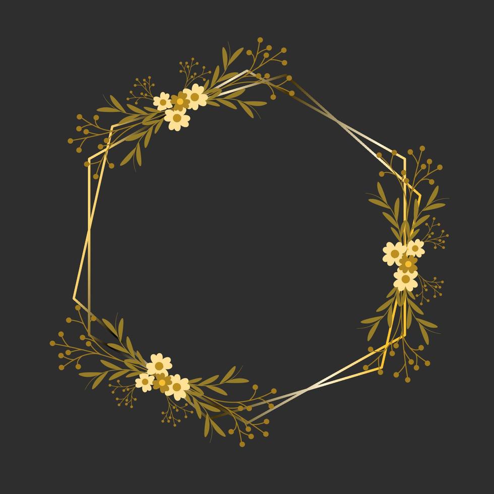 cadre doré avec ornements floraux géométriques avec motif doré pour cartes de voeux ou invitations de mariage. illustration vectorielle. fond noir vecteur