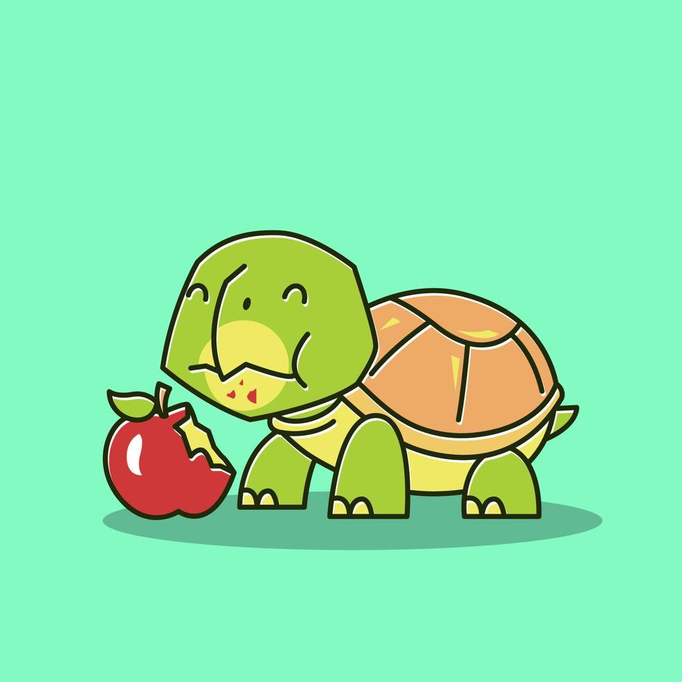 tortue tortue drôle mangeant de la nourriture aux pommes dessin animé de reptiles exotiques vecteur