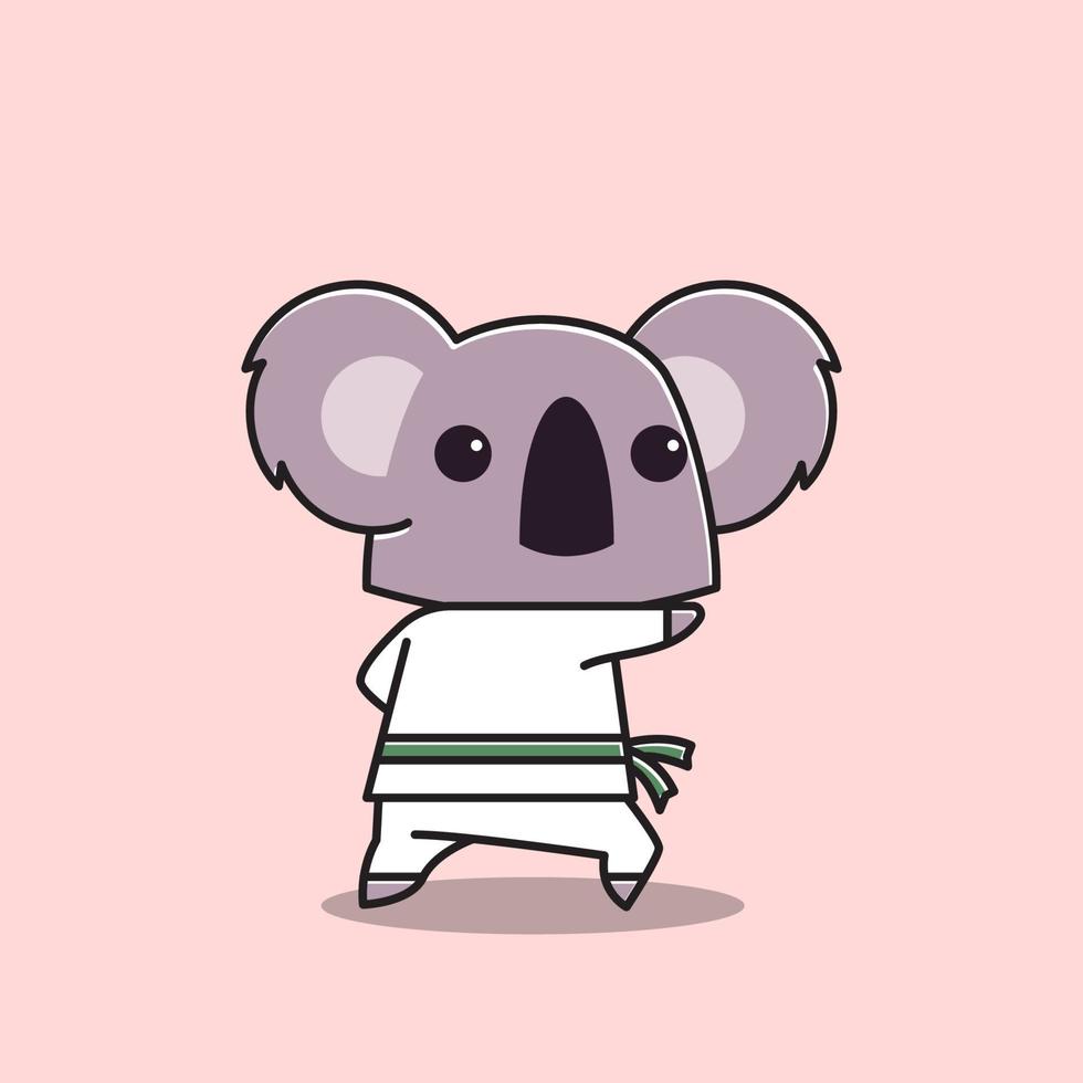 koala karaté taekwondo punch arts martiaux animal personnage de dessin animé plat vecteur