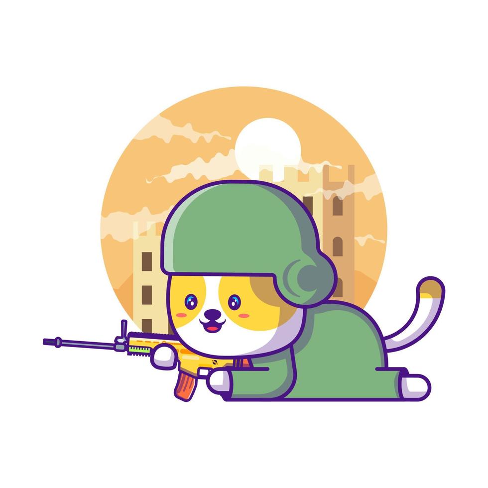 illustration de dessin animé mignon chat soldat armée vecteur