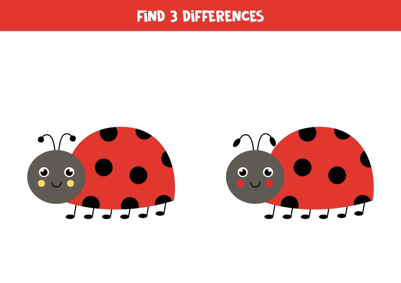 trouve trois différences entre deux jolies coccinelles. vecteur