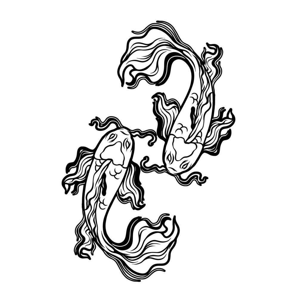 silhouette de poisson koi yin yang vecteur