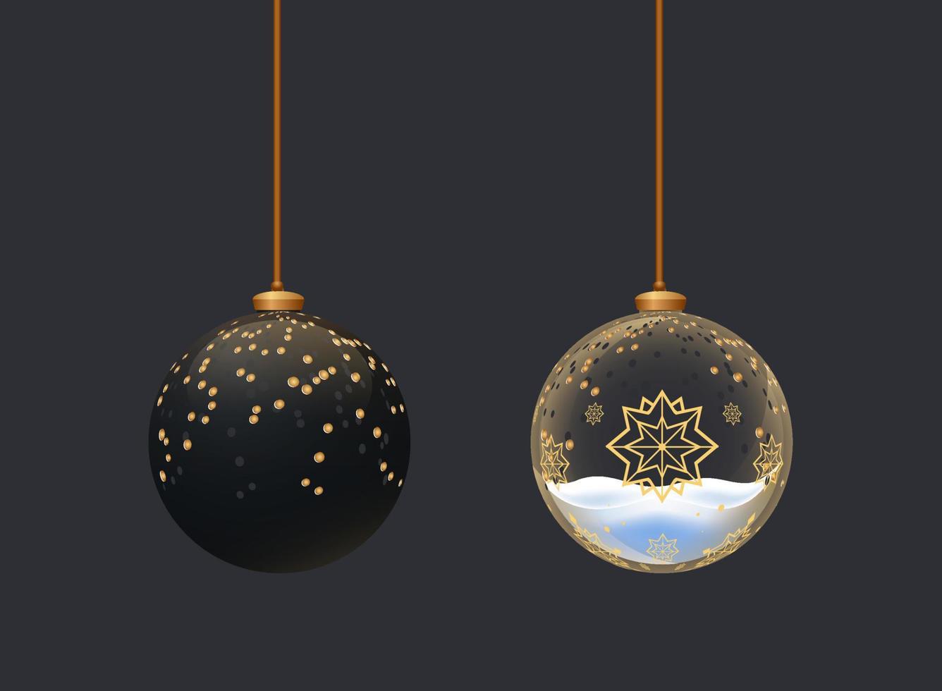 boules mates et en verre. jouets pour la célébration du nouvel an. élément de décoration d'arbre de noël. boule de cristal avec des flocons de neige et de la neige vecteur