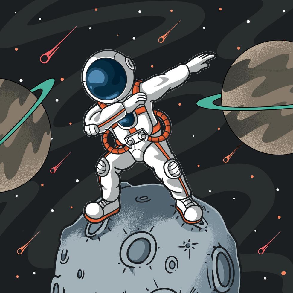 jolie célébration d'astronaute tamponnant sur la lune vecteur