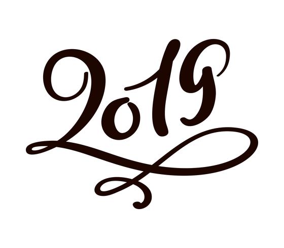 Modèle de conception de carte de voeux avec calligraphie chinoise 2019 Nouvel An grunge numéro 2019 lettrage dessiné à la main. Illustration vectorielle vecteur