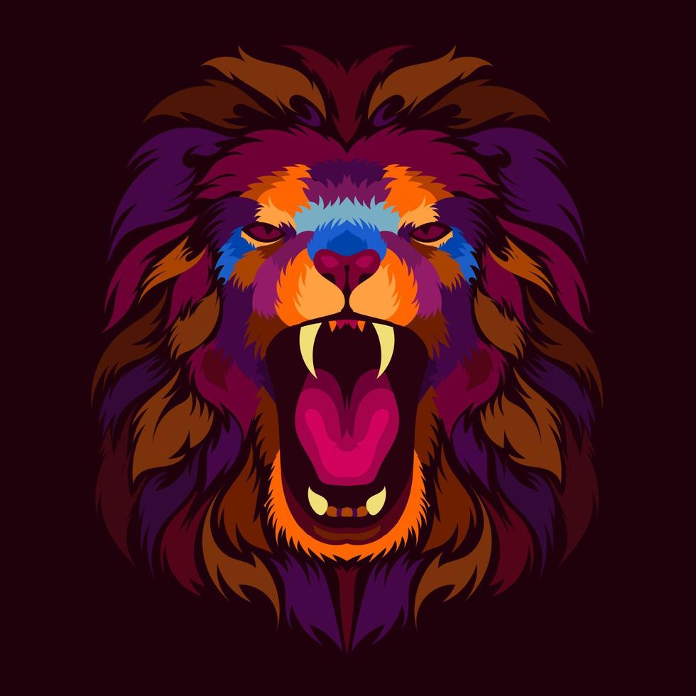 illustration tête de lion colorée avec style pop art vecteur