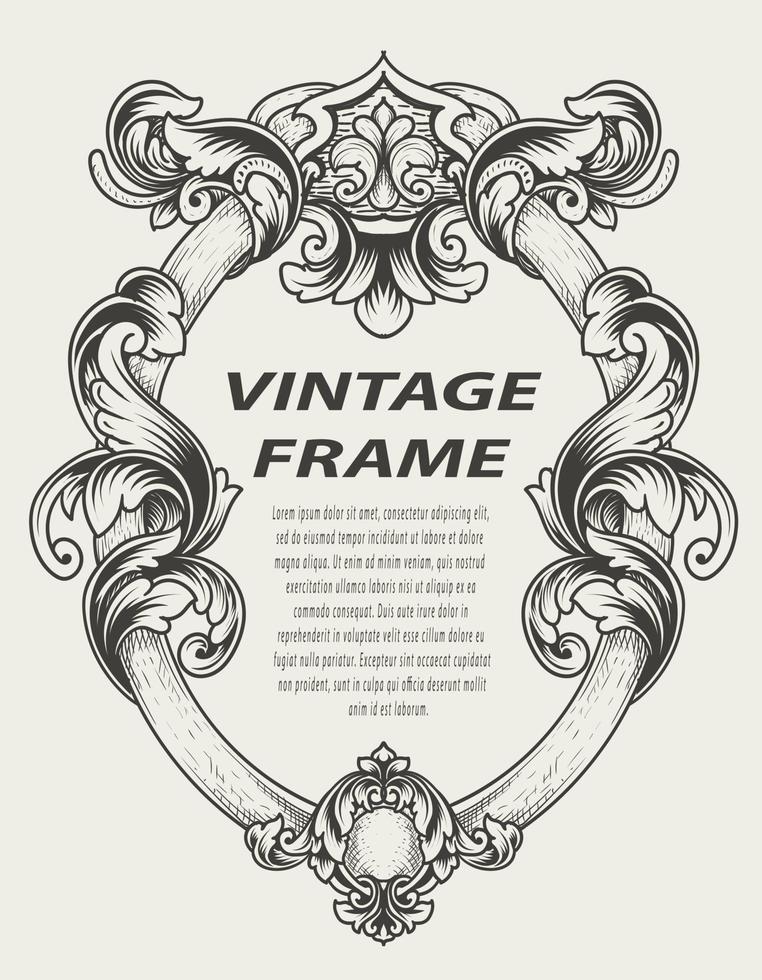 illustration style monochrome de cadre de gravure antique vecteur