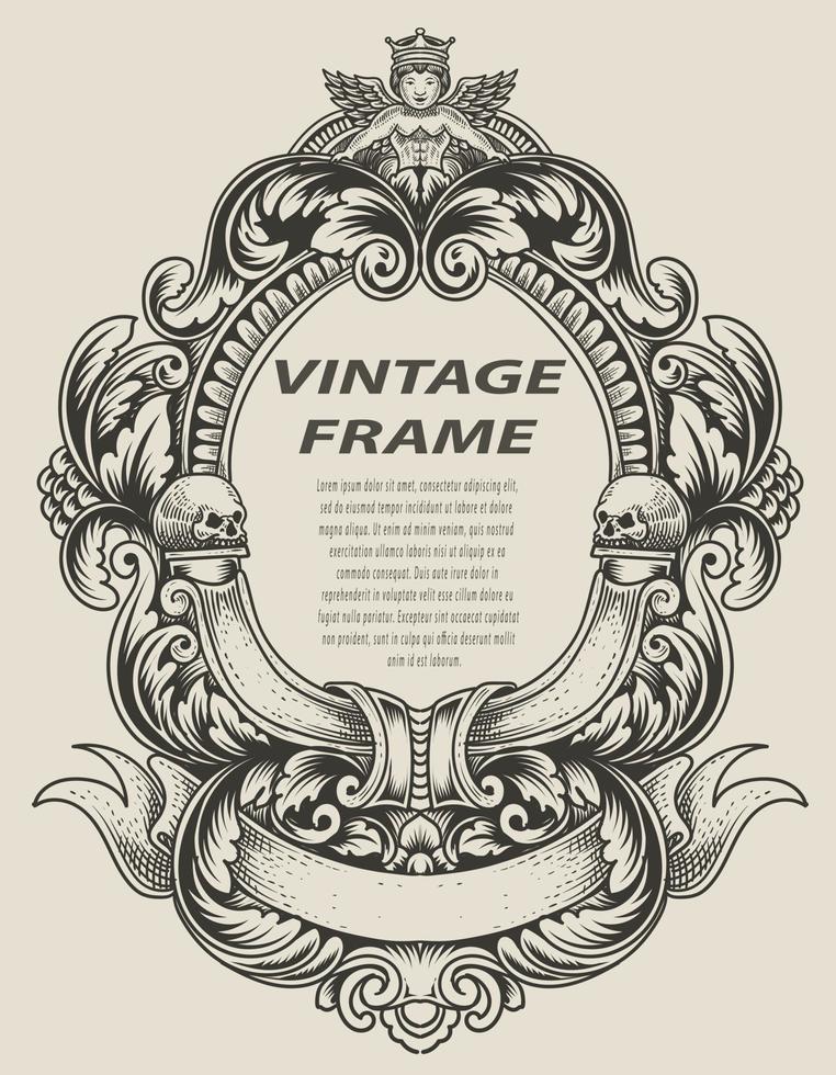 illustration style monochrome de cadre de gravure antique vecteur