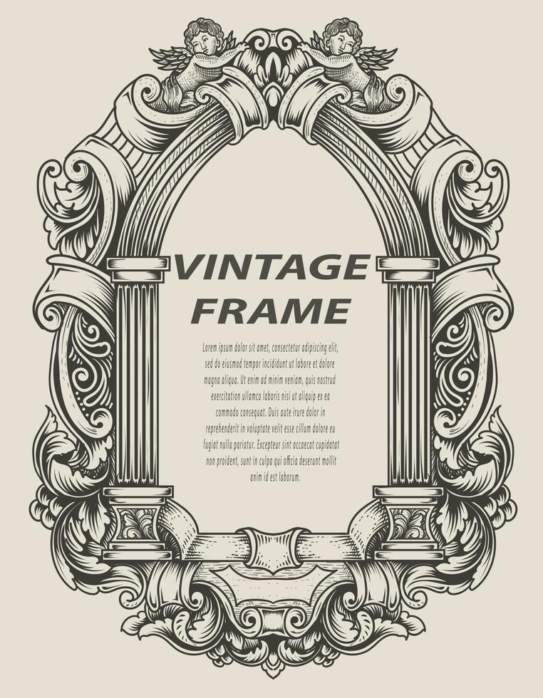 illustration style monochrome de cadre de gravure antique vecteur