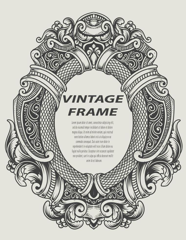 illustration style monochrome de cadre de gravure antique vecteur