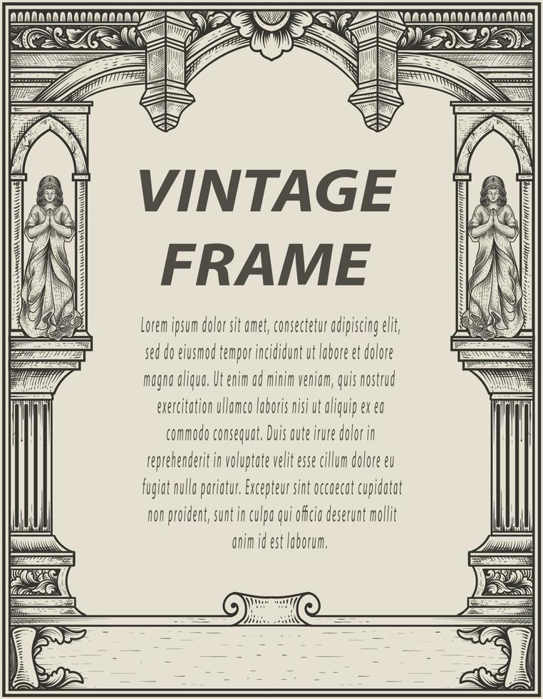 illustration style monochrome de cadre de gravure antique vecteur