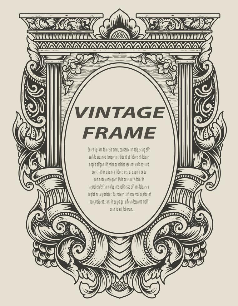 illustration style monochrome de cadre de gravure antique vecteur