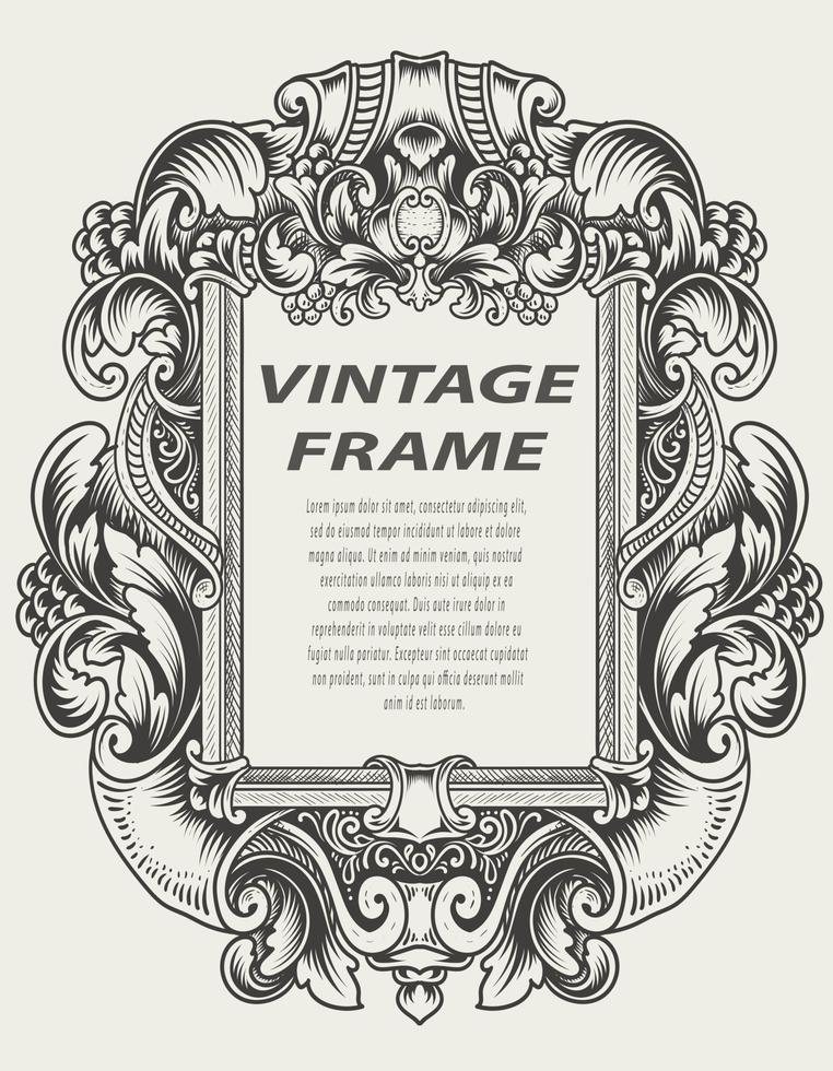 illustration style monochrome de cadre de gravure antique vecteur