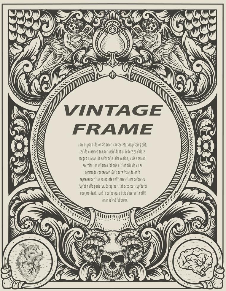 illustration style monochrome de cadre de gravure antique vecteur