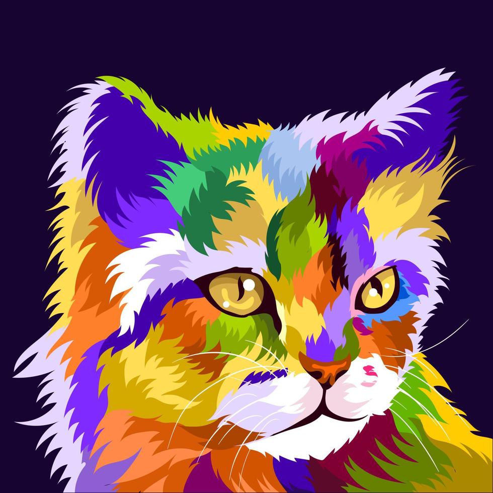 illustration chat coloré avec un style pop art vecteur